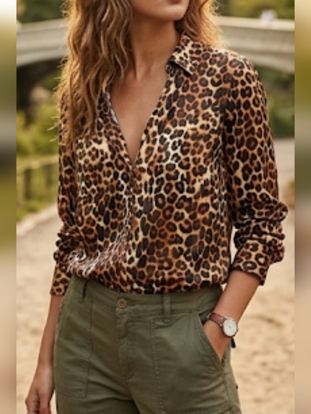 Express Portofino Leopard Print Button-Up Blouse - Brown/Black/Tan Size Slim S P